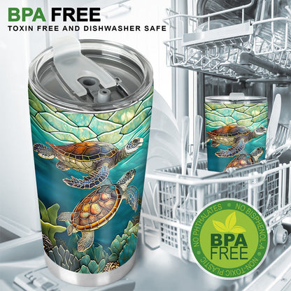 Stained Glass Turtle Couple - Personalized Turtle Tumbler