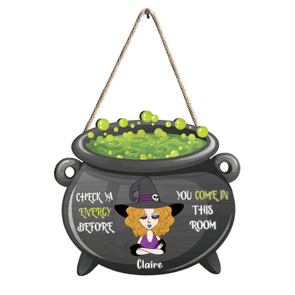 Check Ya Energy - Personalized Witch Wood Sign