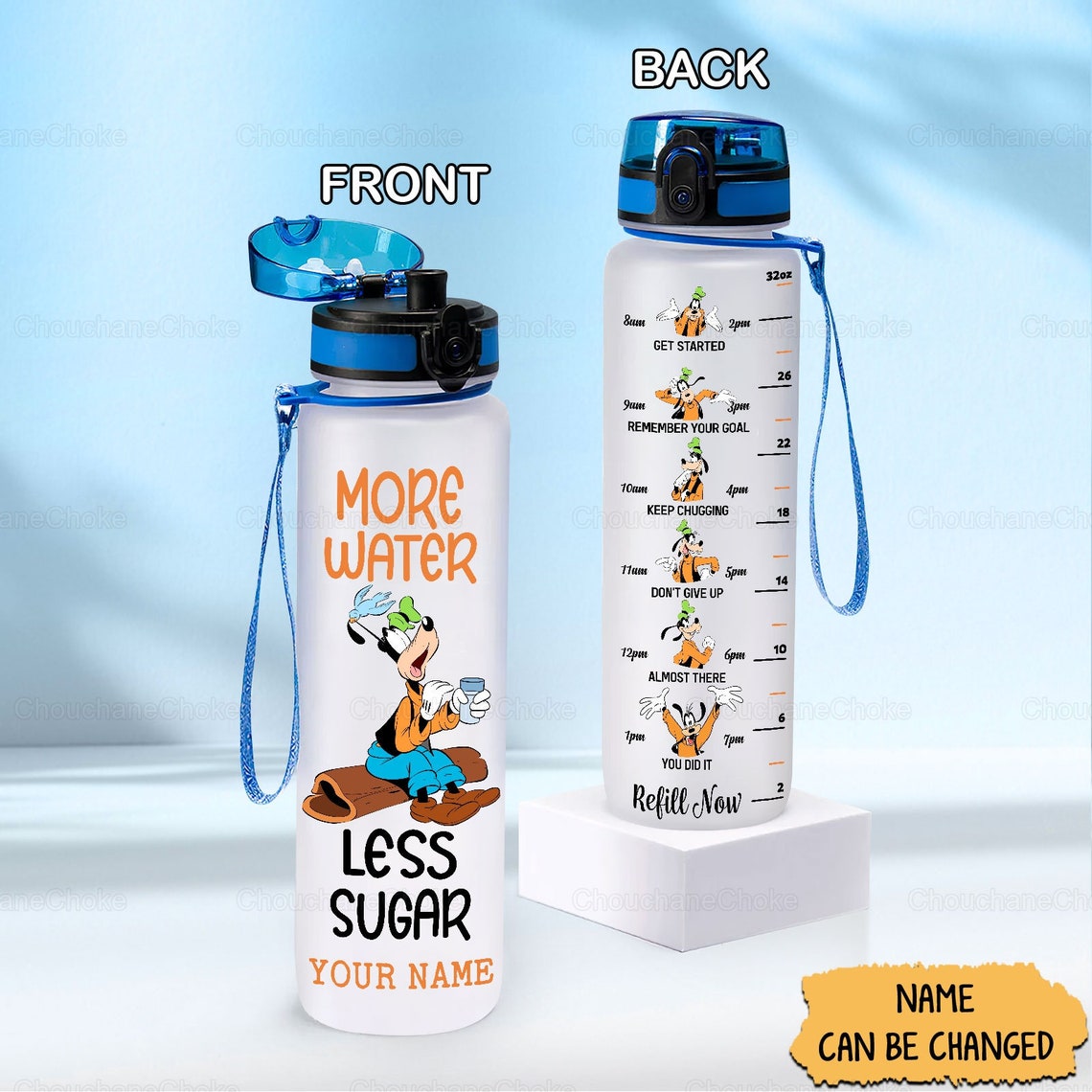More Water Less Sugar - Personalized Mouse Water Tracker Bottle 0823