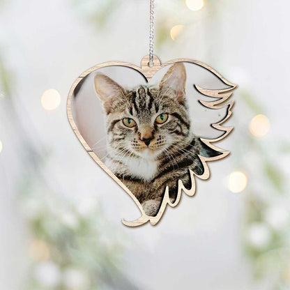 No Longer By Our Side But Forever In Our Hearts - Personalized Christmas Cat Ornament (Printed On Both Sides)
