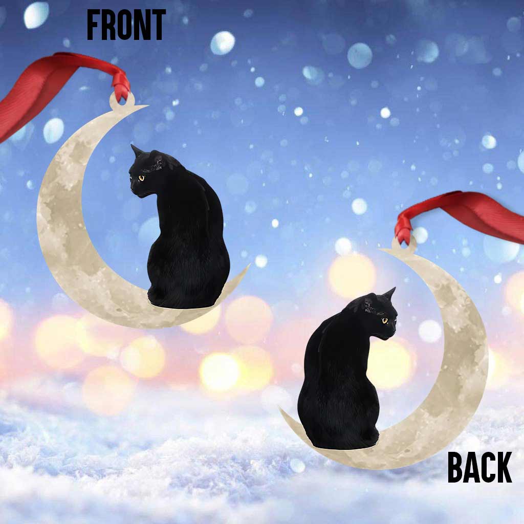 Black Cat Sits On The Moon - Cat Ornament (Printed On Both Sides) 1022