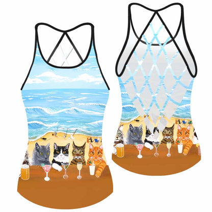 Summer On The Beach - Cat Cross Tank Top
