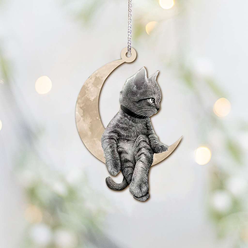 Cat Sits On The Moon Hanging - Cat Ornament (Printed On Both Sides) 1022