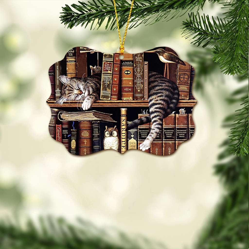 Cat In My Bookshelf - Cat Ornament (Printed On Both Sides) 1022