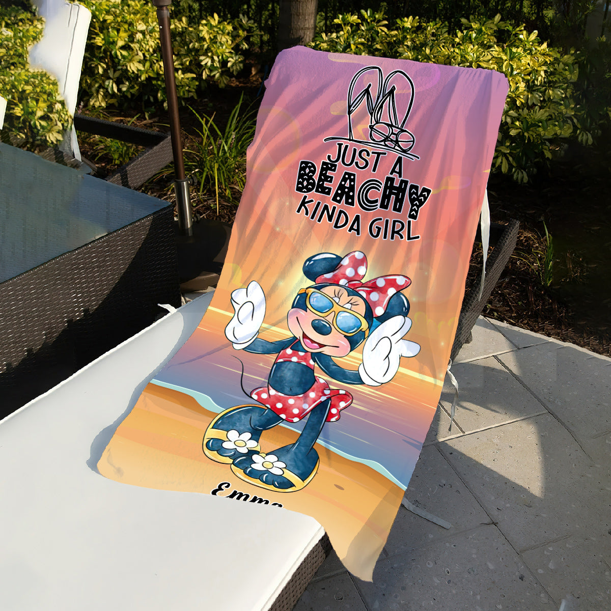 Just A Beachy Kinda Girl - Personalized Mouse Beach Towel