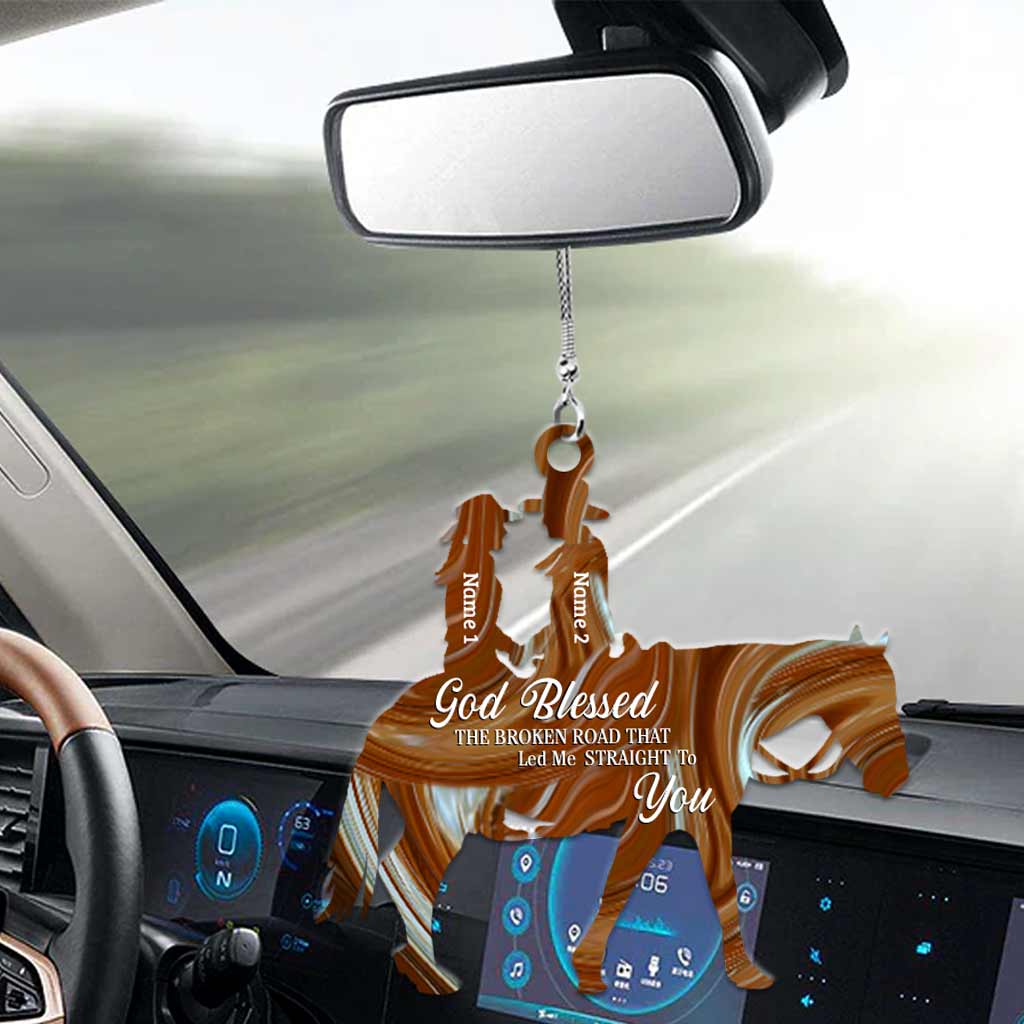 God Blessed The Broken Road - Personalized Couple Horse Car Ornament (Printed On Both Sides)
