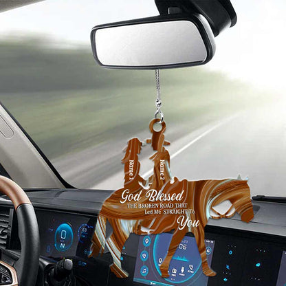 God Blessed The Broken Road - Personalized Couple Horse Car Ornament (Printed On Both Sides)