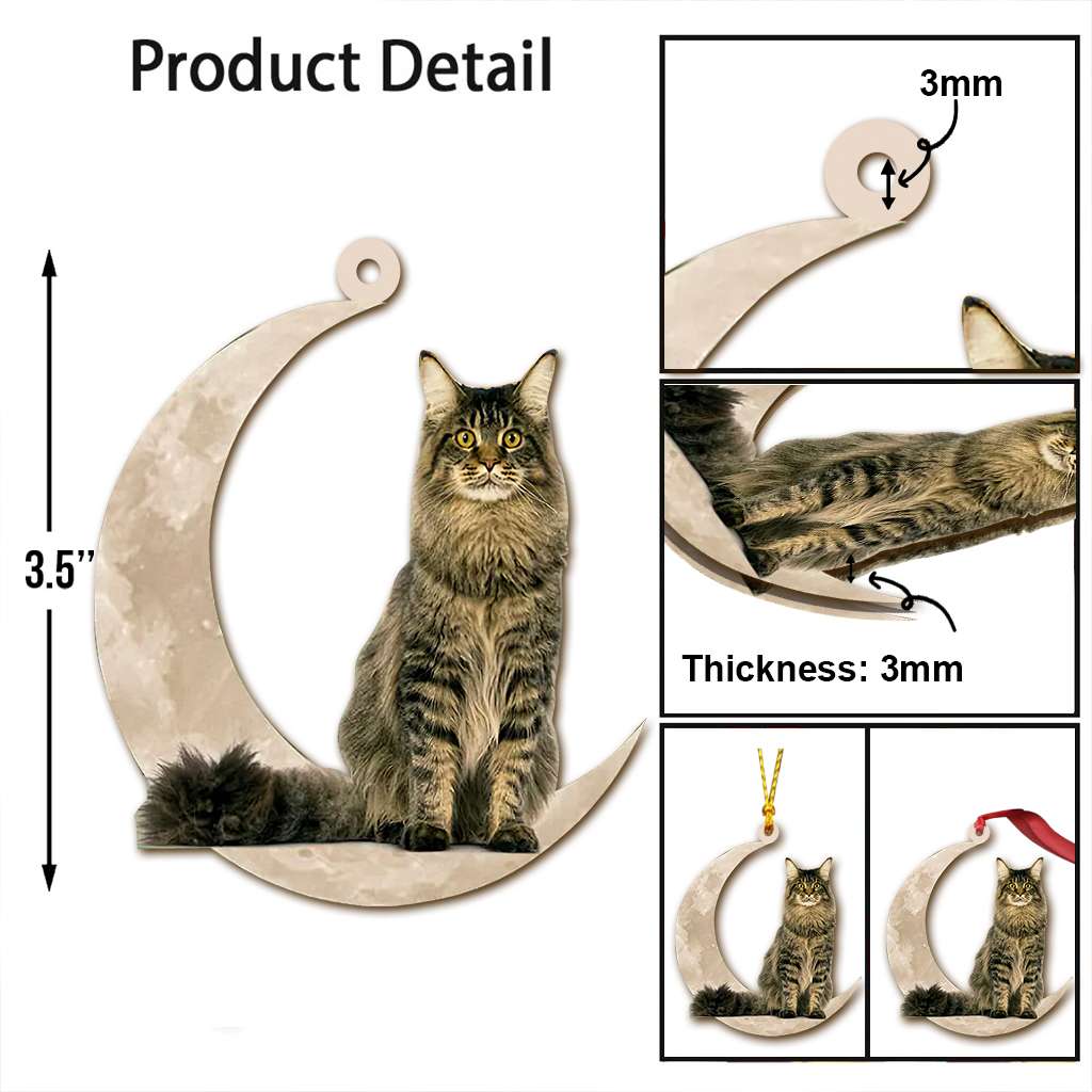 Maine Coon Cat Sits On The Moon - Cat Ornament (Printed On Both Sides) 1022