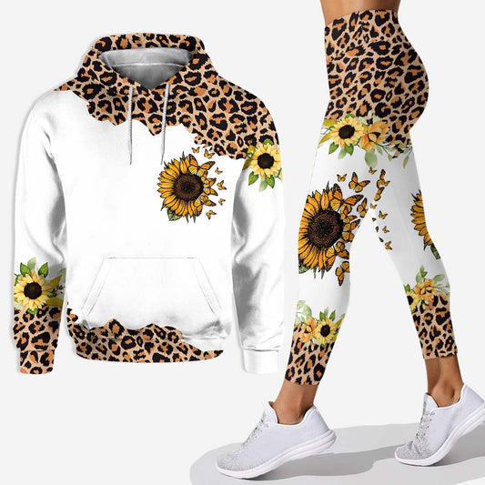 Beautiful Leopard Sunflower My Little Sunshine - Personalized Grandma Hoodie and Leggings