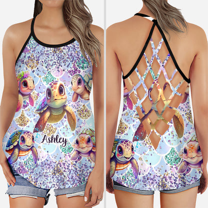 Salty Little Beach - Personalized Turtle Cross Tank Top