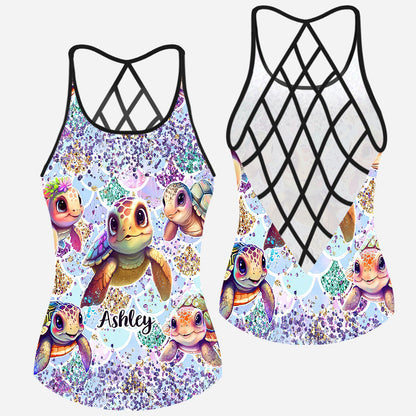 Salty Little Beach - Personalized Turtle Cross Tank Top