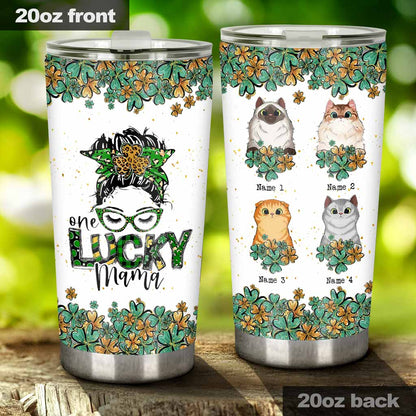 One Lucky Mama - Personalized Patrick's Day Cat Tumbler
