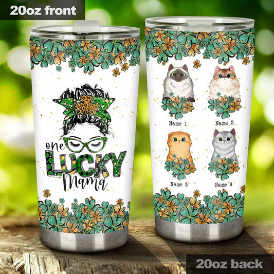 One Lucky Mama - Personalized Patrick's Day Cat Tumbler