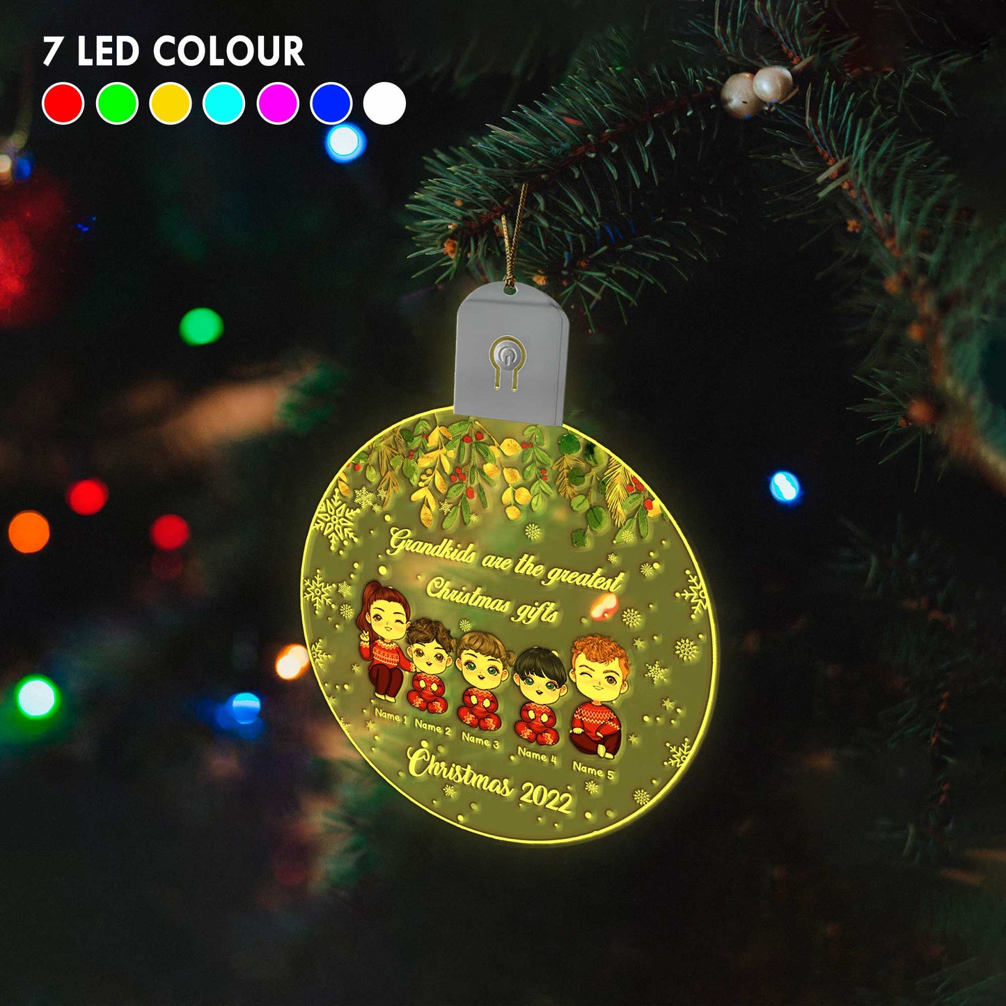 Grandkids Are The Greatest Christmas Gift - Personalized Grandma Round Led Acrylic Ornament