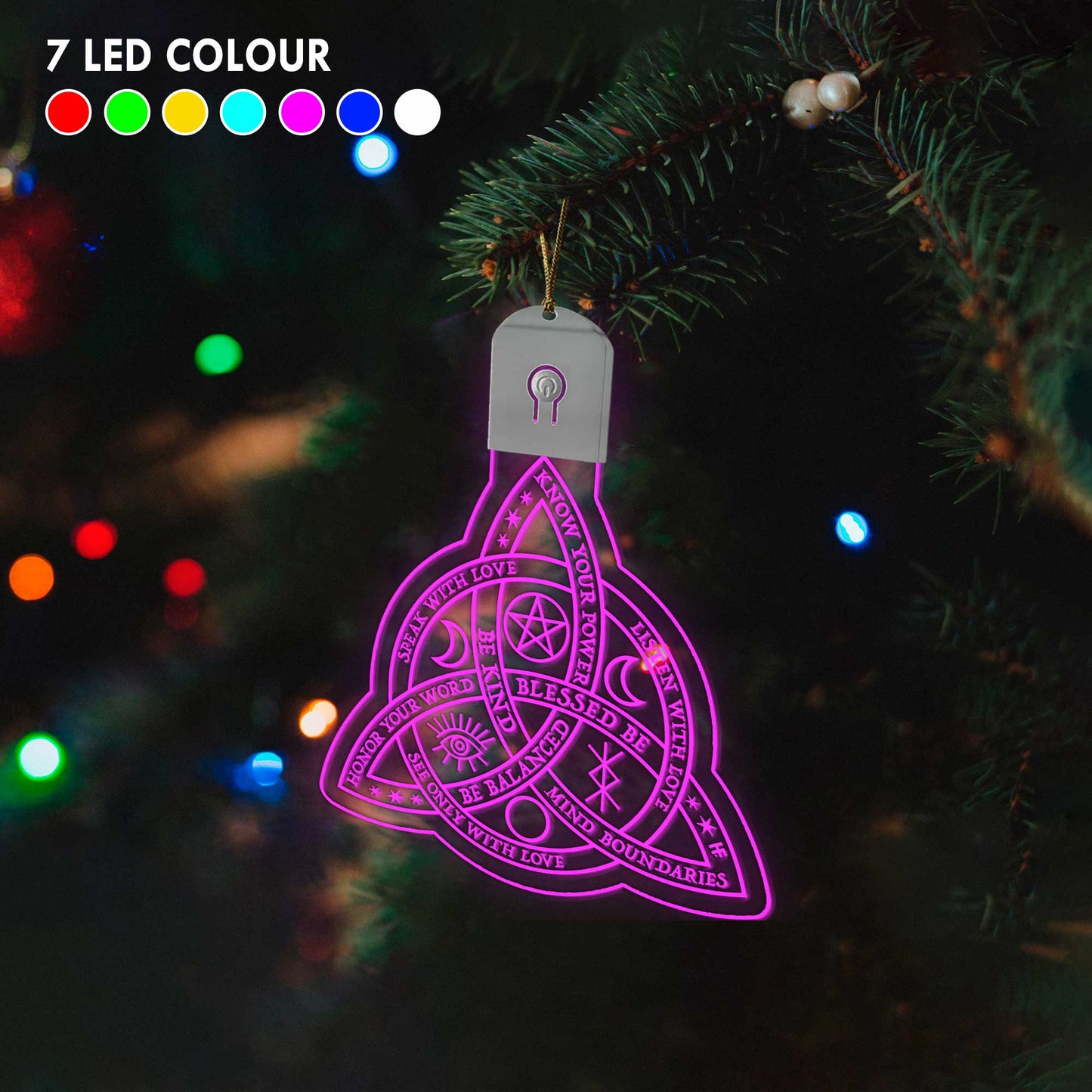 Wicca Triquetra - Christmas Witch Shaped Led Acrylic Ornament