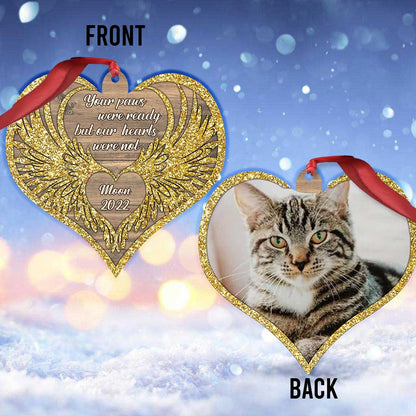 No Longer By Our Side But Forever In Our Hearts - Personalized Christmas Cat Ornament (Printed On Both Sides)