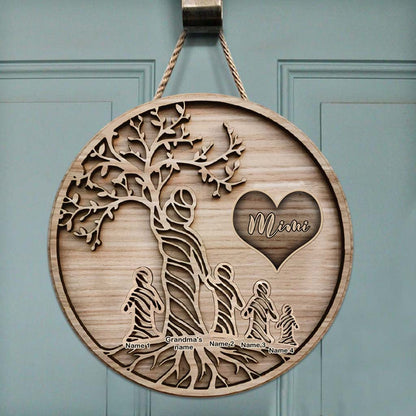 You Are The World - Personalized Mother's Day Grandma Round Wood Sign With 3D Pattern Print