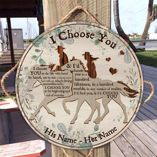 I Choose You Horse Couple - Personalized Round Wood Sign