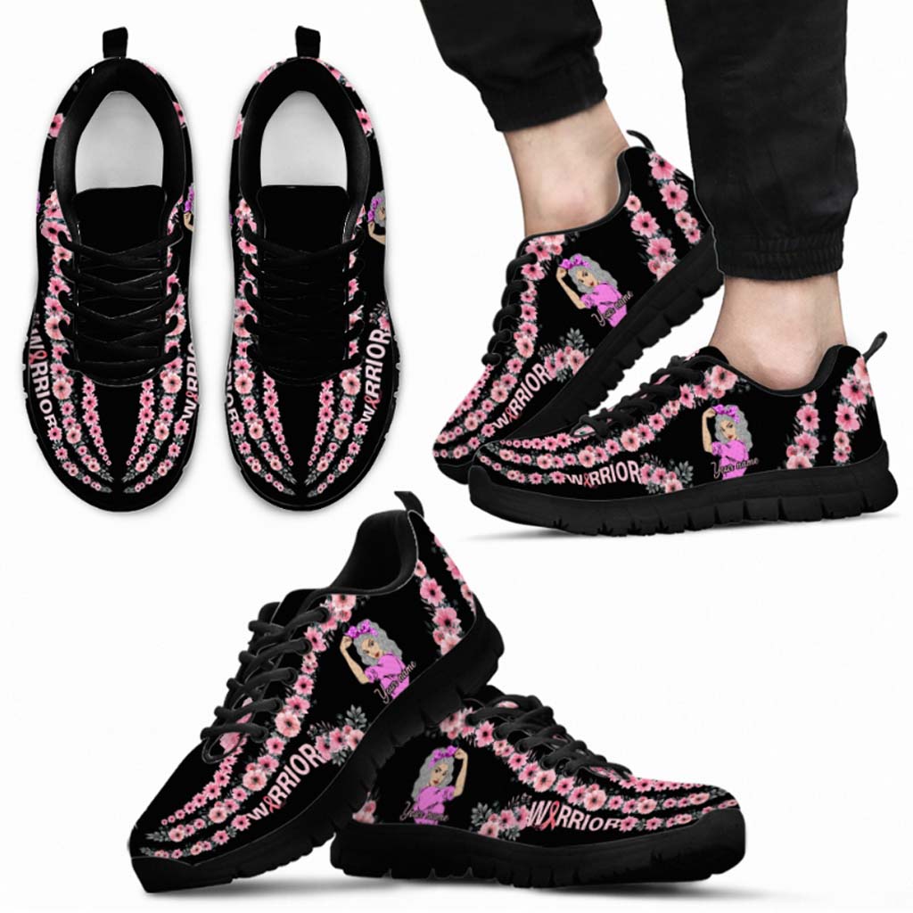 Warrior Unbreakable Girl Pink Ribbon - Personalized Pink October Breast Cancer Awareness Sneakers