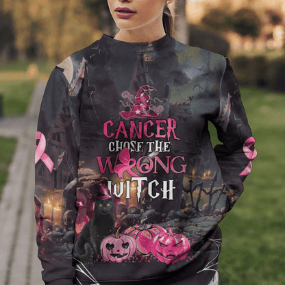 Breast Cancer Chose The Wrong Witch - Breast Cancer Awareness All Over T-shirt and Hoodie 0822