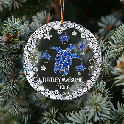 Turtley Awesome Grandma - Personalized Christmas Grandma Transparent Ornament With 3D Pattern Printed