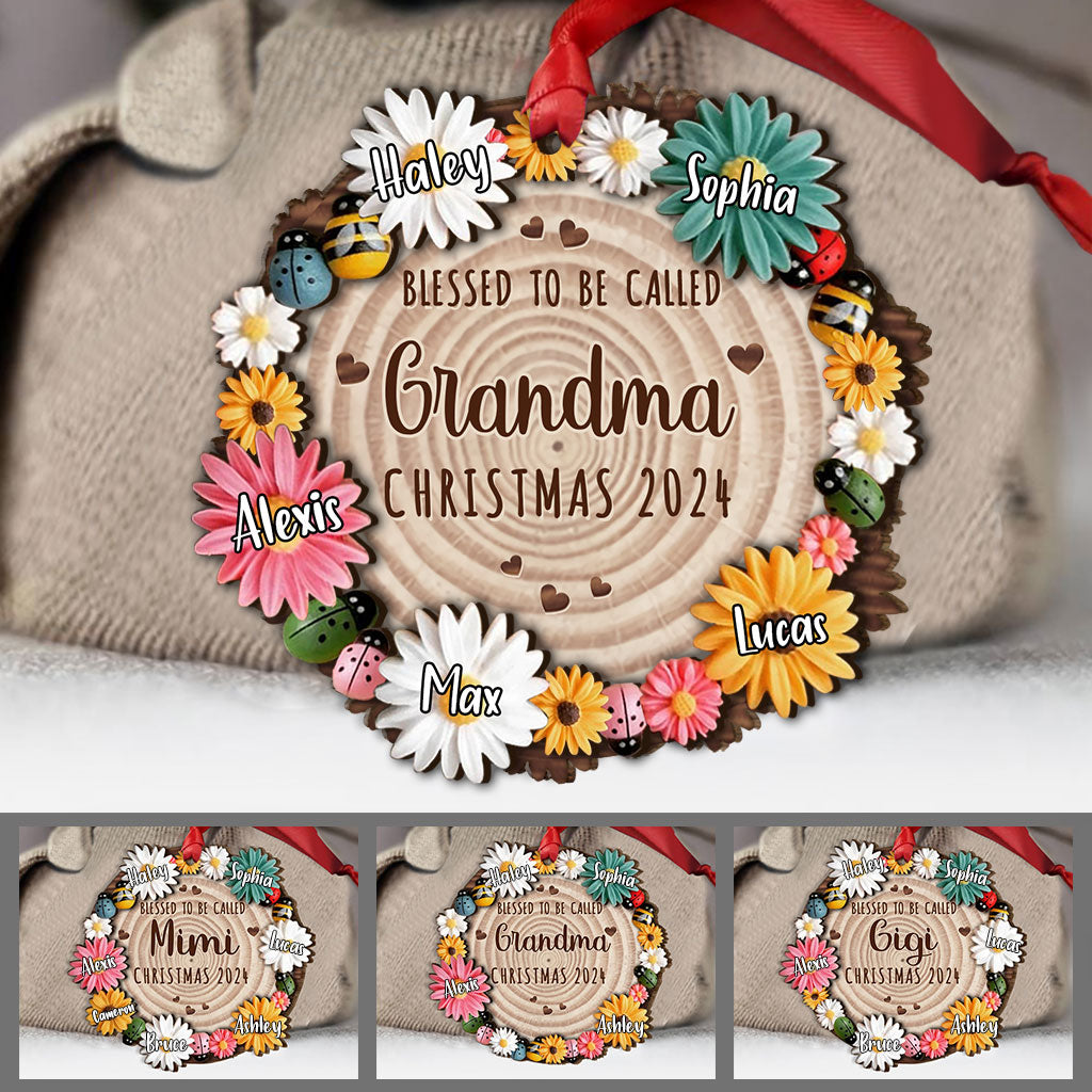 Nana Flowers - Personalized Christmas Grandma Layered Wood Ornament