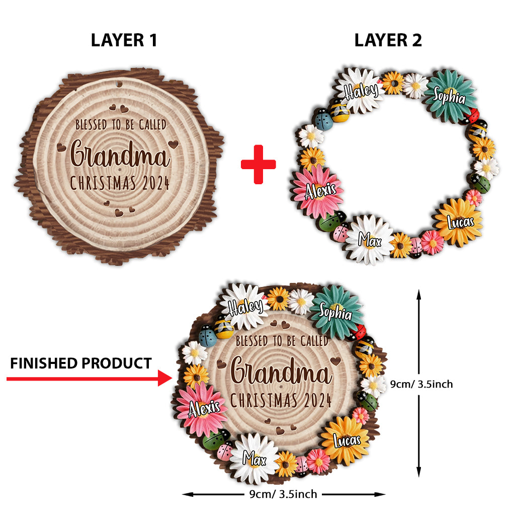 Nana Flowers - Personalized Christmas Grandma Layered Wood Ornament
