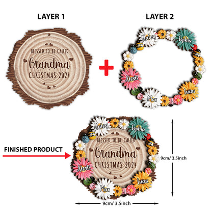 Nana Flowers - Personalized Christmas Grandma Layered Wood Ornament