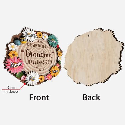 Nana Flowers - Personalized Christmas Grandma Layered Wood Ornament