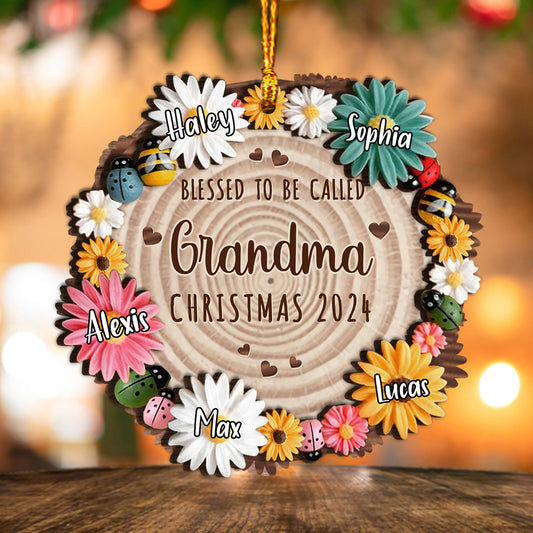 Nana Flowers - Personalized Christmas Grandma Layered Wood Ornament