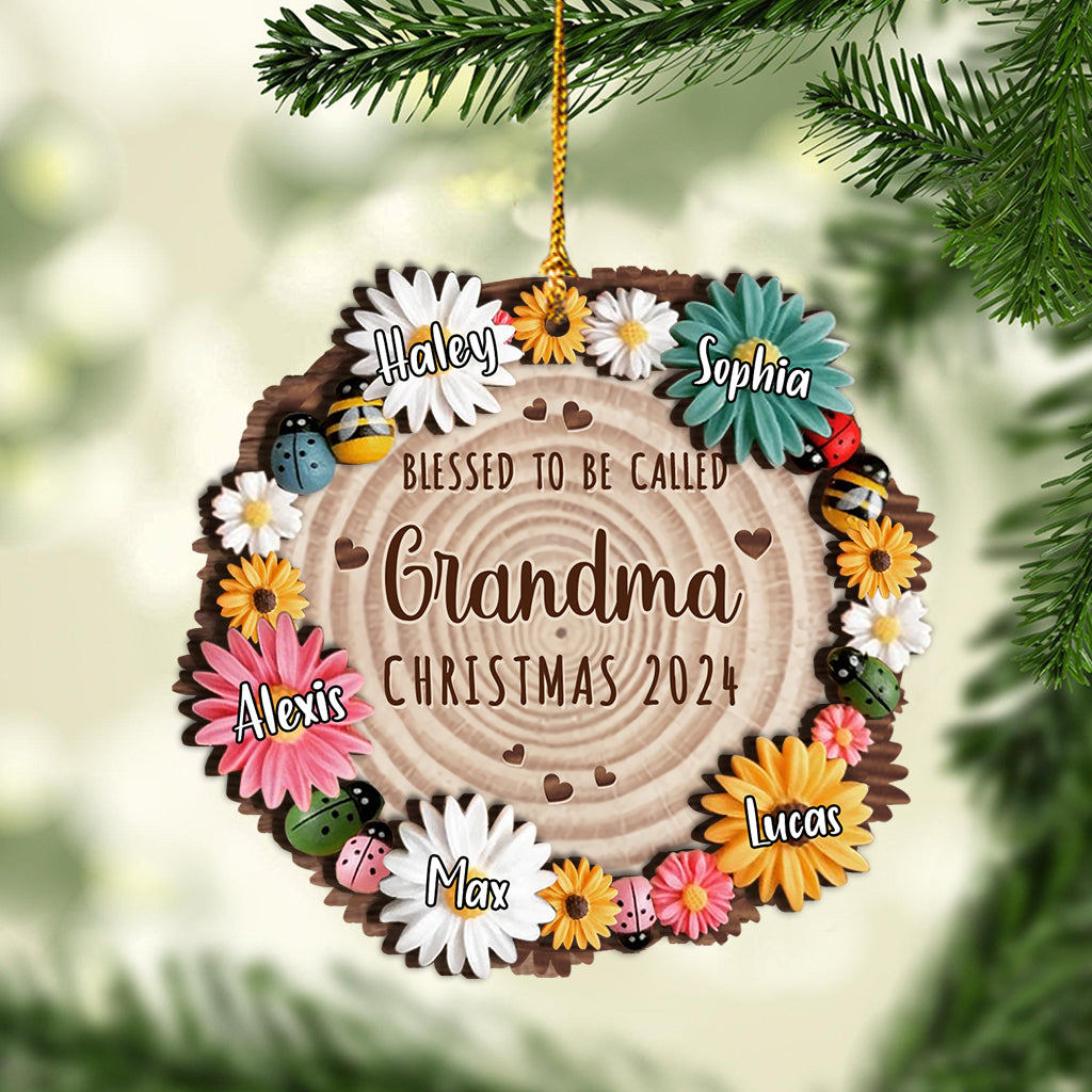 Nana Flowers - Personalized Christmas Grandma Layered Wood Ornament