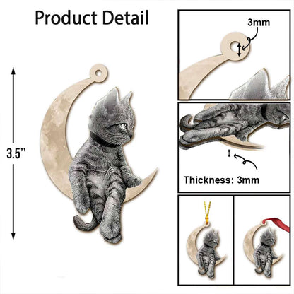 Cat Sits On The Moon Hanging - Cat Ornament (Printed On Both Sides) 1022