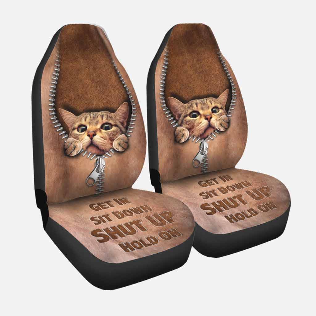 Get In Sit Down Shut Up Hold On - Cat Seat Covers With Leather Pattern Print