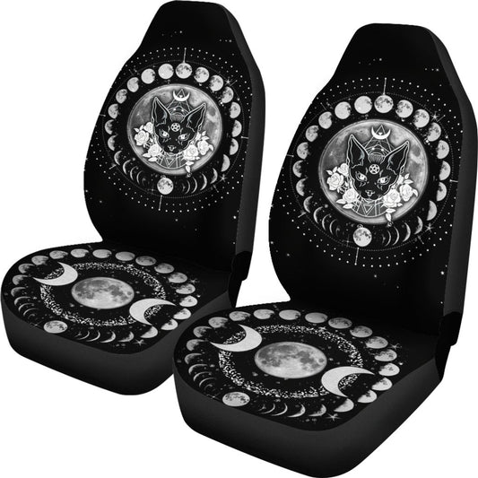 Occult Cat Moon Phases Wicca - Witch Seat Covers 0822