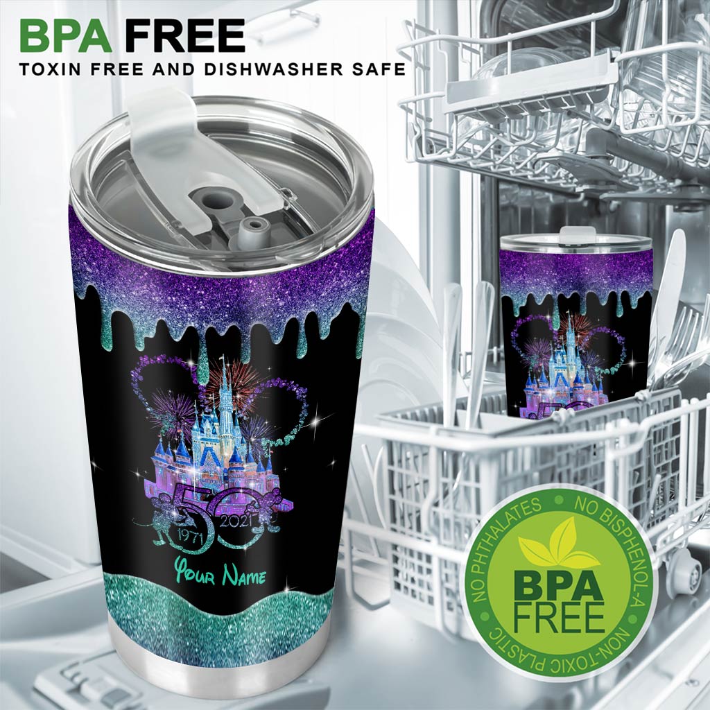 50 Years Of Magic World -  Personalized Mouse Tumbler With Glitter Pattern Print