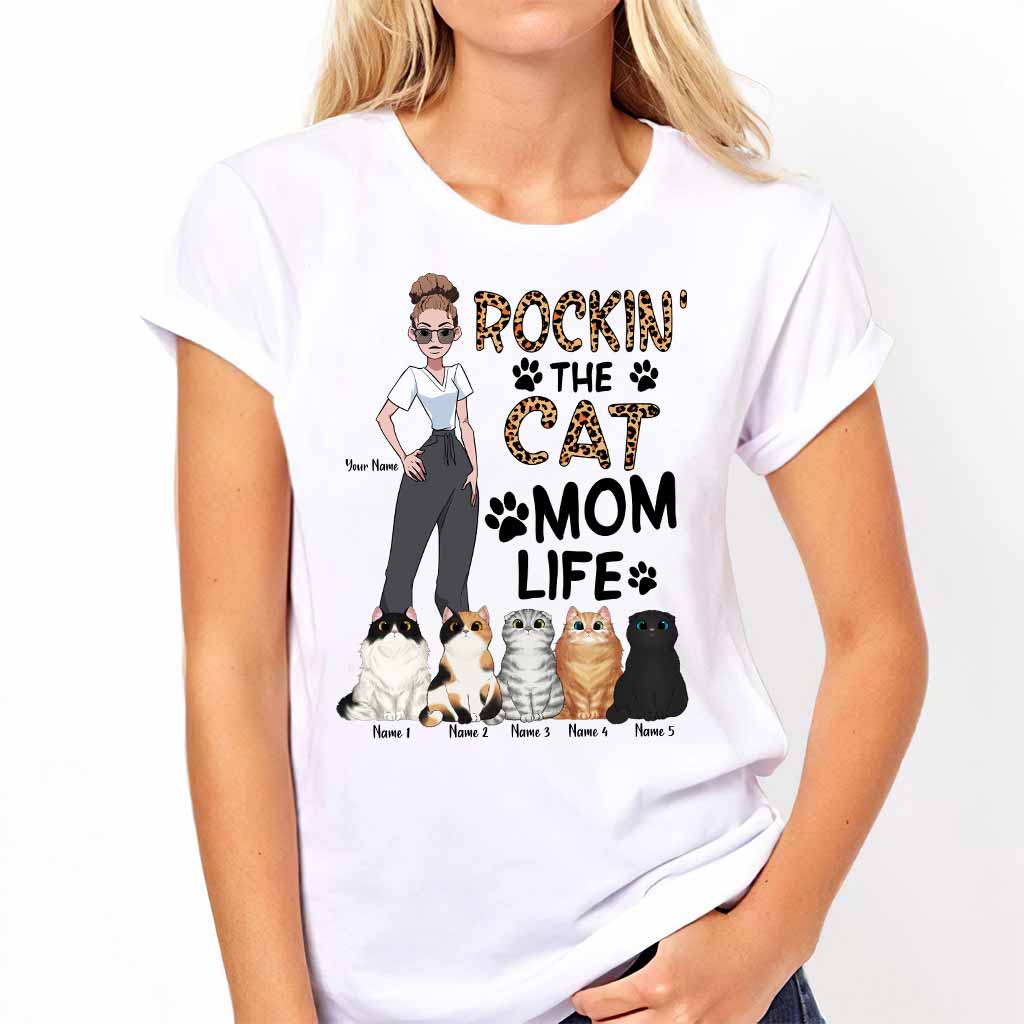 Rockin The Cat Mom Life - Personalized Cat T-shirt and Hoodie