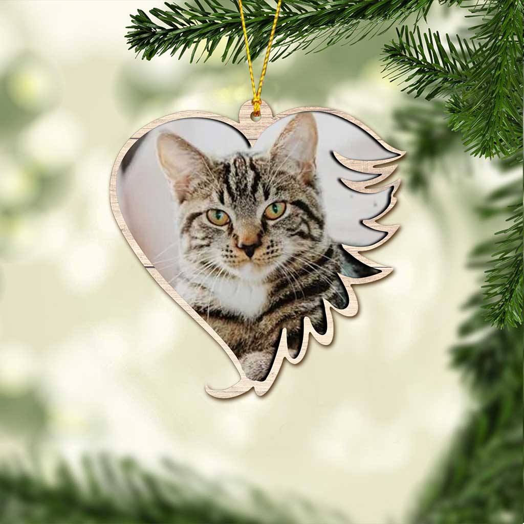 No Longer By Our Side But Forever In Our Hearts - Personalized Christmas Cat Ornament (Printed On Both Sides)