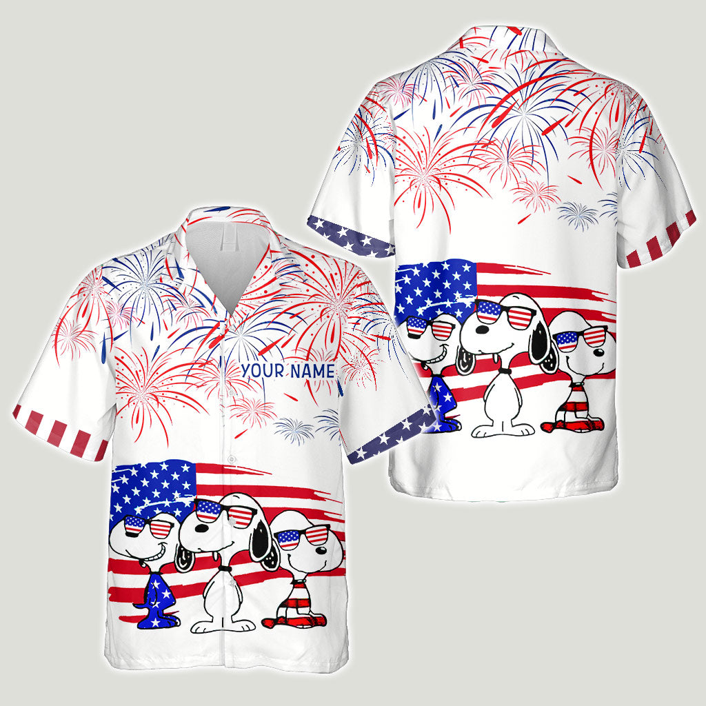 Stars, Stripes And Dog - Personalized Independence Day Hawaiian Shirt
