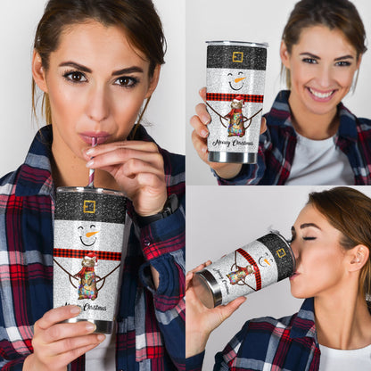 Meowy Christmas Faux Glitter Print Cat Tumbler 0622