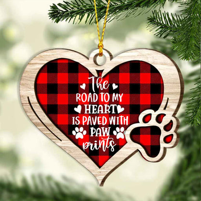 The Road To My Heart Is Paved With Paw Prints - Personalized Dog Layered Wood Ornament