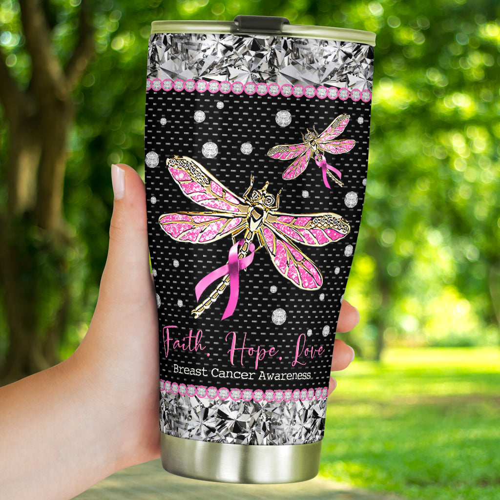 Faith Hope Love - Breast Cancer Awareness Tumbler With Rhinestone Pattern Print 0622