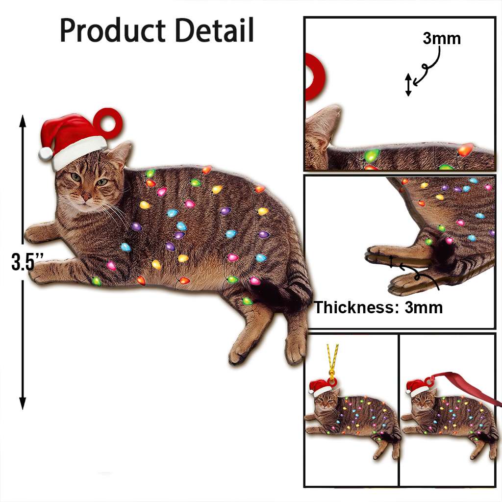 Tabby Cat And Christmas Light Lovely - Cat Ornament (Printed On Both Sides) 1122