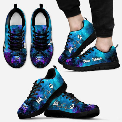 A Girl Her Jp And Her Dog - Personalized Car Sneakers