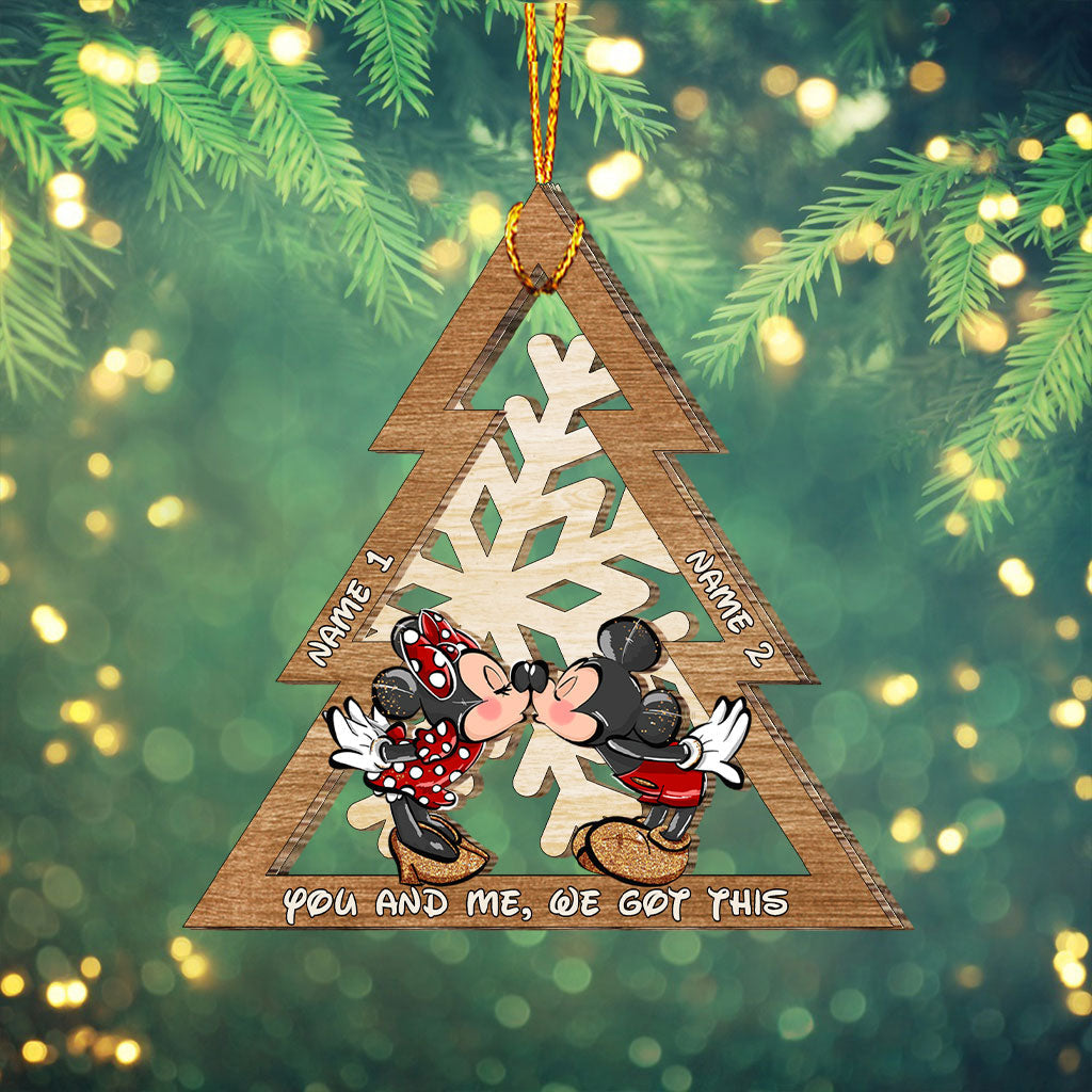 You And Me We Got This Mouse Ears Snowflake - Personalized Christmas Mouse Layered Wood Ornament