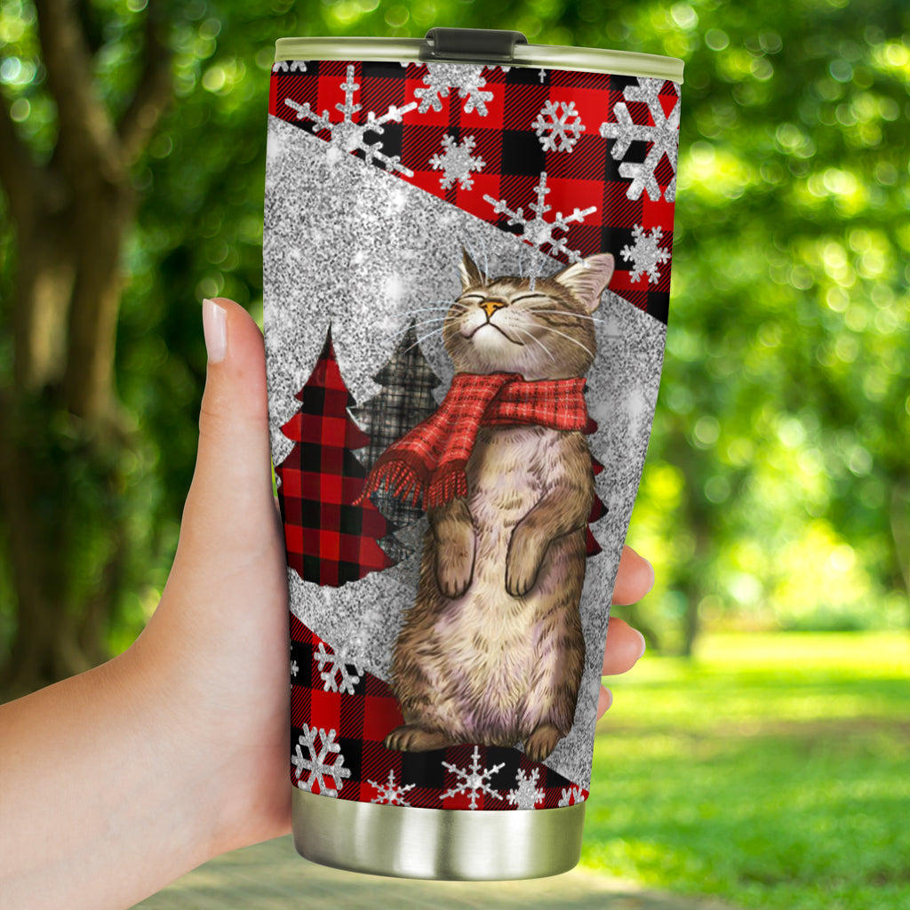 Cat Faux Glitter Print Cat Tumbler 0622