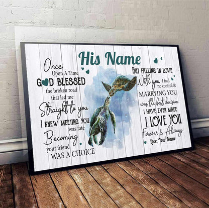 God Blessed The Broken Road - Personalized Couple Turtle Canvas And Poster