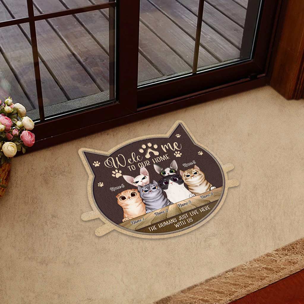 Welcome To Our Home - Personalized Cat Shaped Doormat