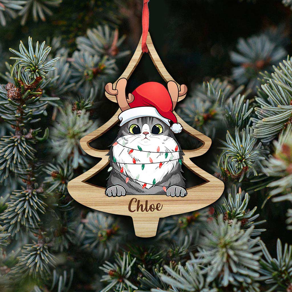 Lovely Cat Christmas Tree - Personalized Christmas Cat Ornament