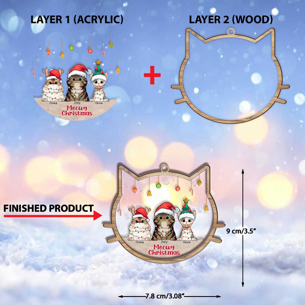 Meowy Christmas - Personalized Christmas Cat Layers Mix Ornament