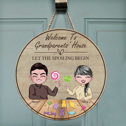 Grandparents' House Where Treats Are Many - Personalized Grandma Round Wood Sign